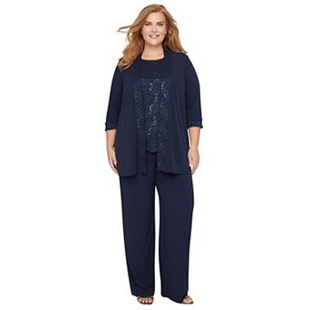 Catherines Women's Plus Size Petite 3 pc Lace Gala Pant Suit