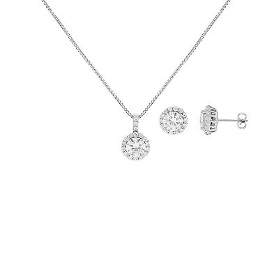 Brilliance Fine Silver Plated Cubic Zirconia Center Stone Earrings & Necklace Set