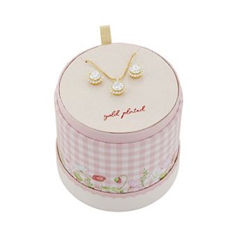 Brilliance Fine Silver Plated Cubic Zirconia Center Stone Earrings & Necklace Set