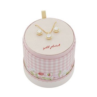 Brilliance Fine Silver Plated Cubic Zirconia Center Stone Earrings & Necklace Set