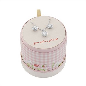 Brilliance Fine Silver Plated Cubic Zirconia Center Stone Earrings & Necklace Set