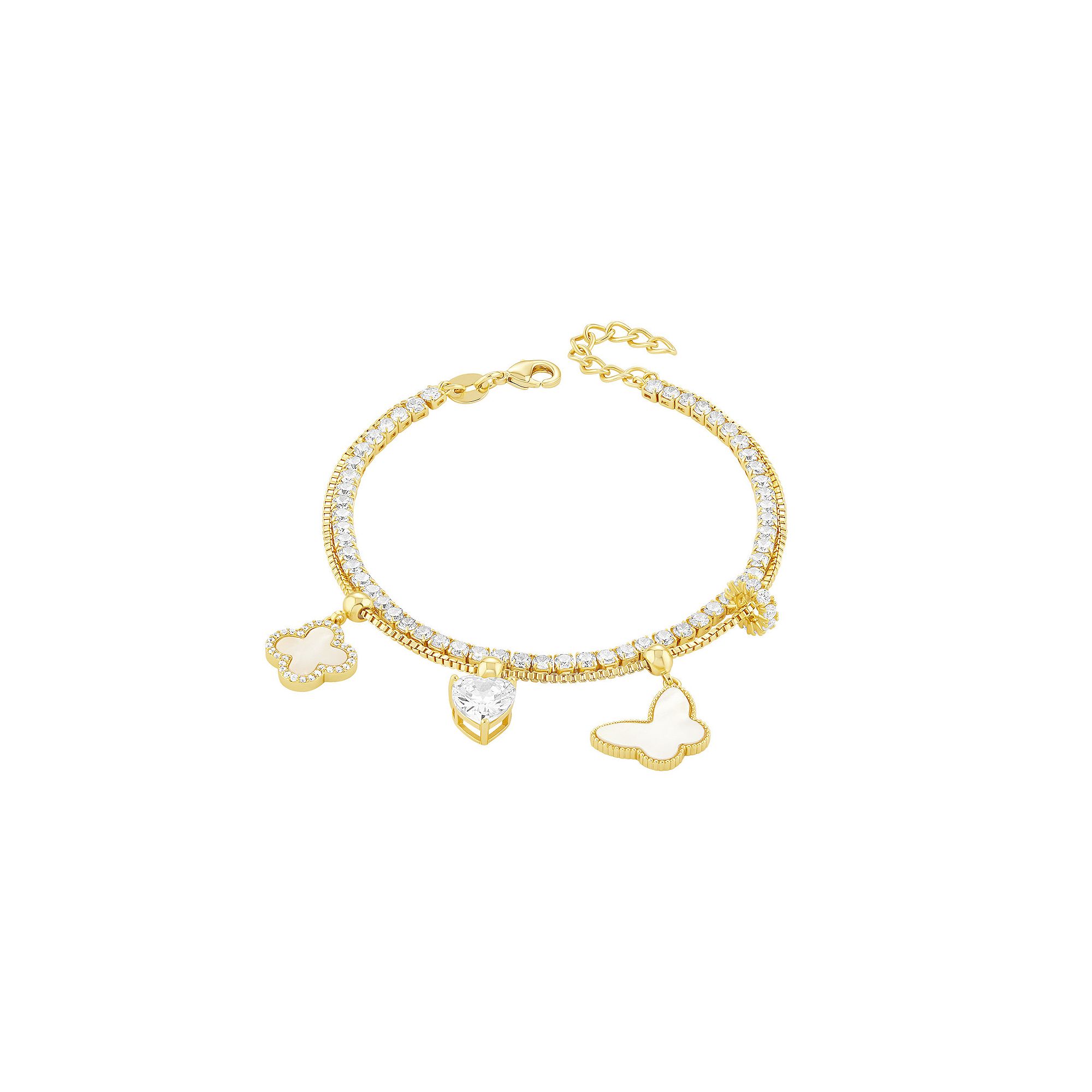 Brilliance 18k Gold Flash Plated Mother-of-Pearl Cubic Zirconia Butterfly,