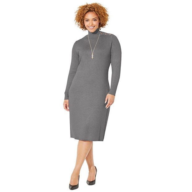 Plus Size Women's Liz&Me Mockneck Sweater Dress By Liz&Me By Catherines in Medium Heather Grey (Size 1X)