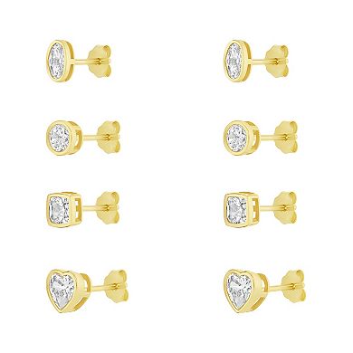 Women's PRIMROSE Sterling Silver Bezel Cubic Zirconia Multi-Shape Stud Earrings Quad Set