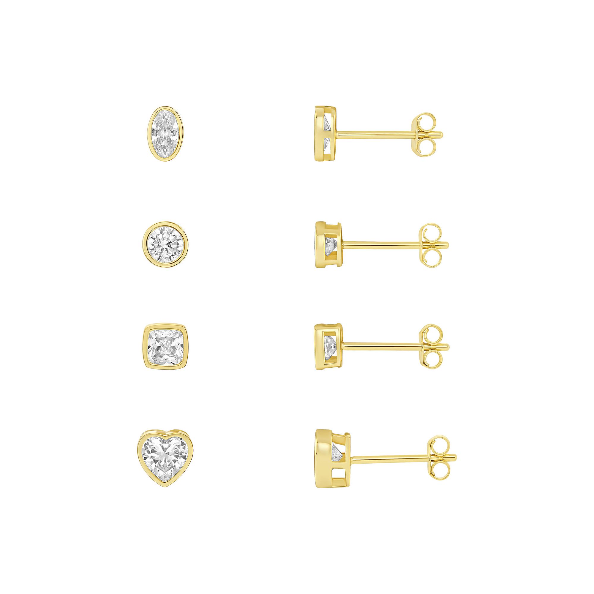 Womens PRIMROSE Sterling Silver Bezel Cubic Zirconia Multi-Shape Stud Earr
