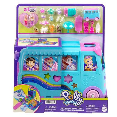 Girls Polly Pocket Micro Dolls & Transforming Camper Van Pet Mobile Adventure Playset