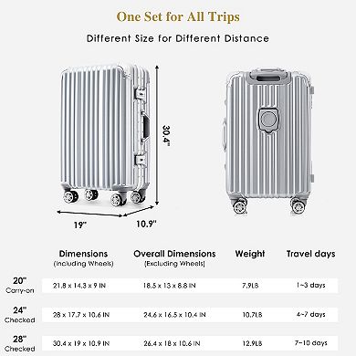 Merax 1pc Aluminum Frame Luggage