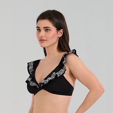 Women's Freshwater Embroidered Ruffle Bra Swim Top
