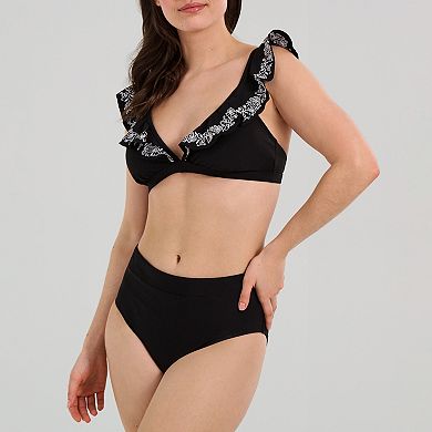 Women's Freshwater Embroidered Ruffle Bra Swim Top