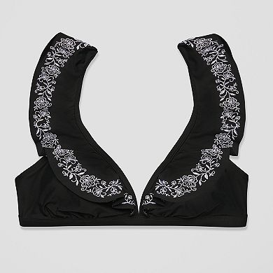Women's Freshwater Embroidered Ruffle Bra Swim Top