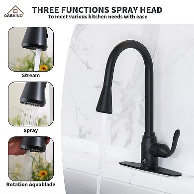 Casainc 3-function Spray Head Kitchen Sink Faucet With Pull Down Sprayer