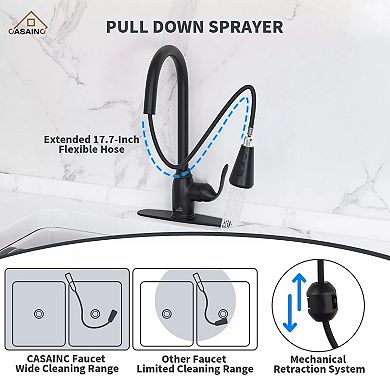Casainc 3-function Spray Head Kitchen Sink Faucet With Pull Down Sprayer