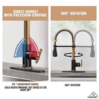 Single Handle Kitchen Faucet Pull-down Sprayer 360 Swivel Three Functions