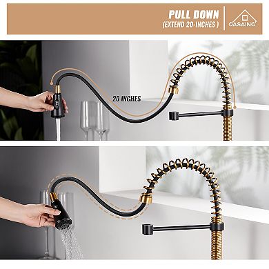Single Handle Kitchen Faucet Pull-down Sprayer 360 Swivel Three Functions