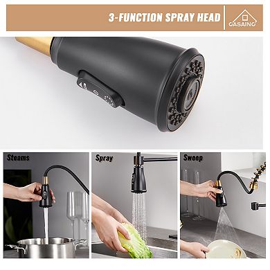 Single Handle Kitchen Faucet Pull-down Sprayer 360 Swivel Three Functions