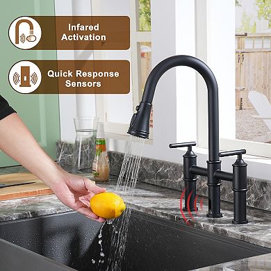 Double-handle Kitchen Faucet With Pull-out Sprayer Infrared Induction