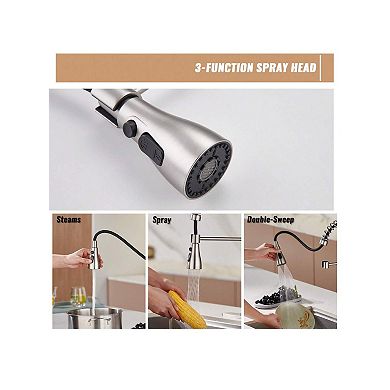 Single Handle Kitchen Sink Faucet Pull-down Sprayer 360 Swivel 3 Functions