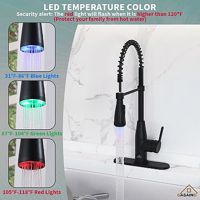 Led Temperature Control Kitchen Faucet W/360° Swivel And Magnetic Pull-out Head