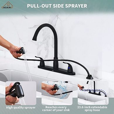 Casainc Double Handle Kitchen Sink Faucet With Side Sprayer