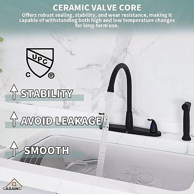 Casainc Double Handle Kitchen Sink Faucet With Side Sprayer