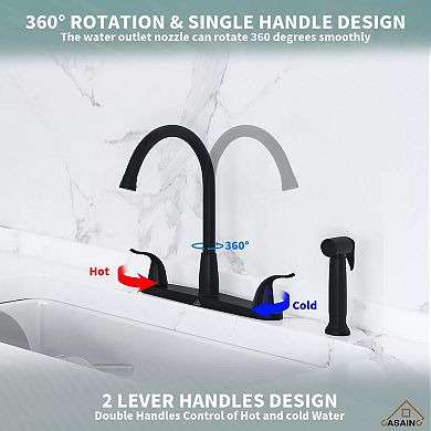 Casainc Double Handle Kitchen Sink Faucet With Side Sprayer
