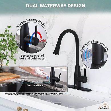 Casainc Touchless Kitchen Faucet W/dual Spray 360° Rotation & Pull Down Sprayer