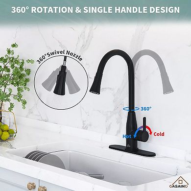 Casainc Touchless Kitchen Faucet W/dual Spray 360° Rotation & Pull Down Sprayer