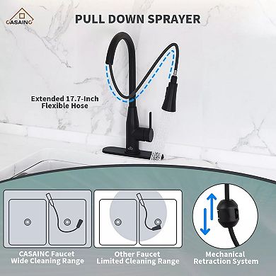 Casainc Touchless Kitchen Faucet W/dual Spray 360° Rotation & Pull Down Sprayer