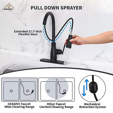 Casainc Pull Down Sprayer Kitchen Faucet With Digital Temperature Display