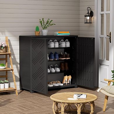 Outdoor Storage Cabinet Waterproof with 1 Shelf, Resin Outdoor Storage Sheds for Patio/Garden