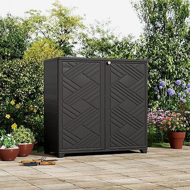 Outdoor Storage Cabinet Waterproof with 1 Shelf, Resin Outdoor Storage Sheds for Patio/Garden