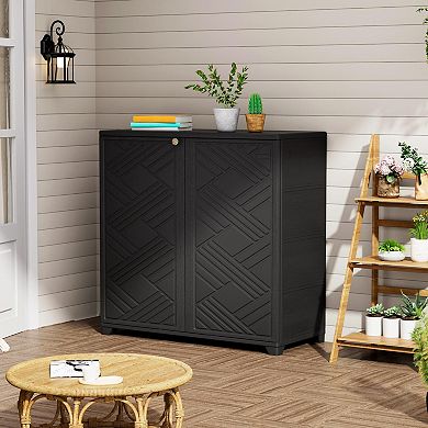 Outdoor Storage Cabinet Waterproof with 1 Shelf, Resin Outdoor Storage Sheds for Patio/Garden