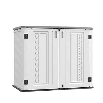 Storage Shed Outdoor with Floor 27 Cu Ft Capacity Plastic Storage Shed with Lockable Double Doors