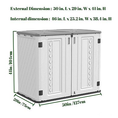 Storage Shed Outdoor with Floor 27 Cu Ft Capacity Plastic Storage Shed with Lockable Double Doors