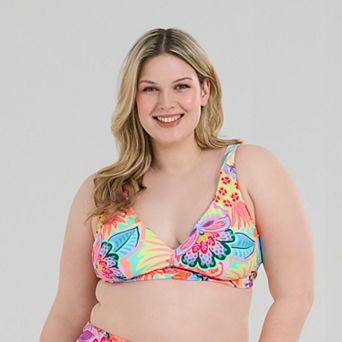 Plus Size Freshwater Shirred Front Triangle Bra Swim Top