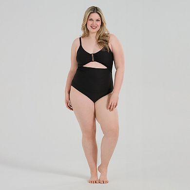 Plus Size Freshwater Tortoise Trim Cutout One-Piece Swimsuit