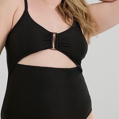 Plus Size Freshwater Tortoise Trim Cutout One-Piece Swimsuit