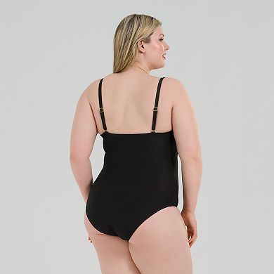 Plus Size Freshwater Tortoise Trim Cutout One-Piece Swimsuit
