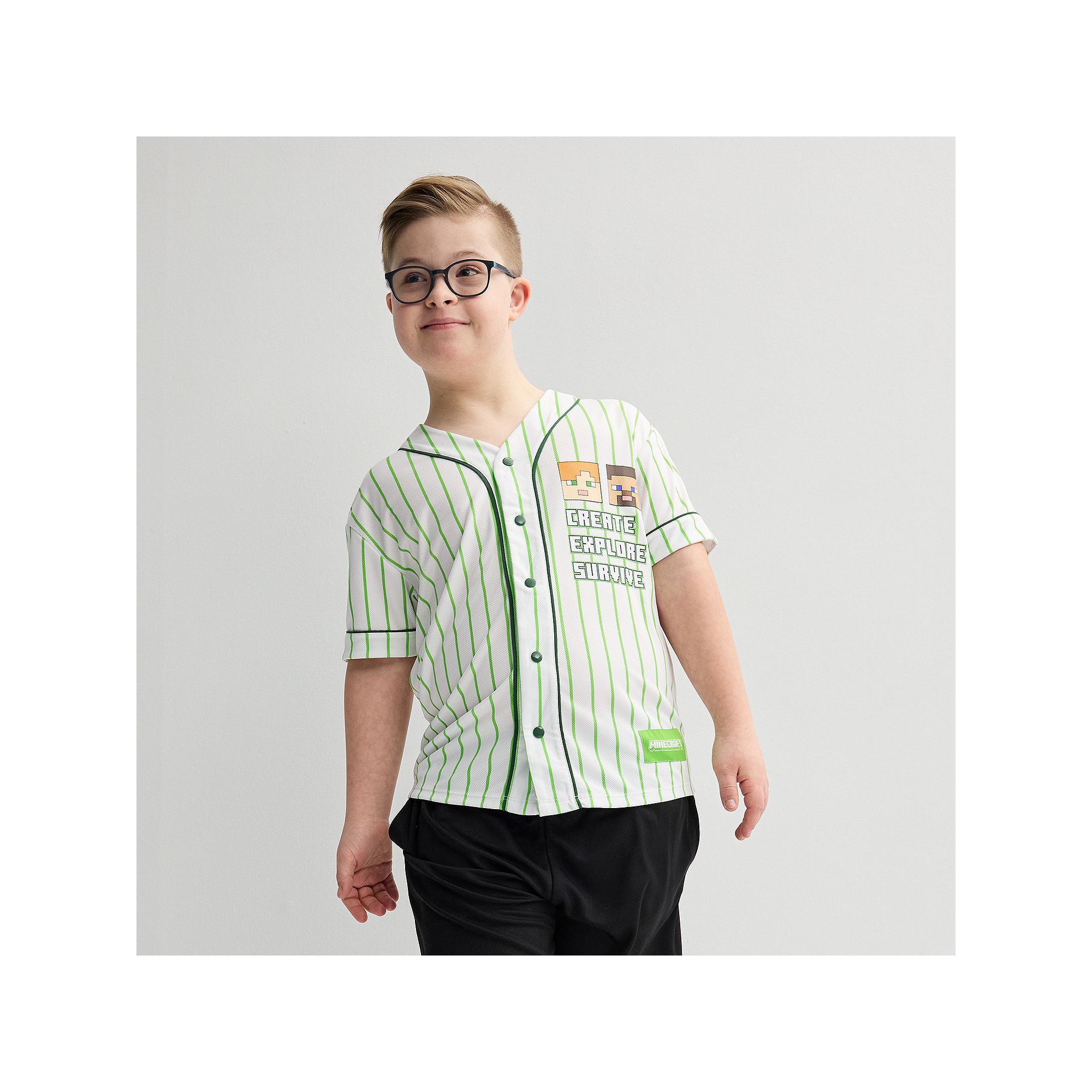 Boys 8-20 Minecraft Graphic Baseball Jersey, Boys, Size: Small, White