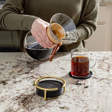 Spectrum Euro Gold Coaster Container & Coaster Set