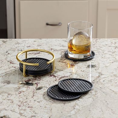 Spectrum Euro Gold Coaster Container & Coaster Set