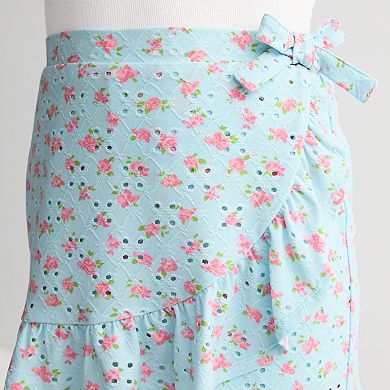 Girls 7-16 Mini Society Knit Eyelet Wrap Skort