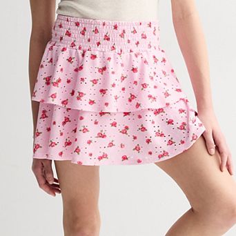 Girls 7-16 Mini Society Knit Eyelet Tiered Skort
