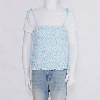 Girls 7-16 Mini Society 2 pc Smocked Tank Top & Short Sleeve T-Shirt Set