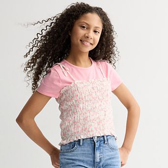 Girls 7-16 Mini Society 2 pc Smocked Tank Top & Short Sleeve T-Shirt Set