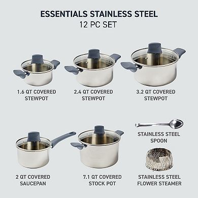 T-Fal Essentials 12-pc. Stainless Steel Pots Cookware Set