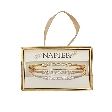 Napier Tri-Tone Bamboo Bracelet & Stud Earrings Set