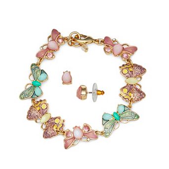 Napier Gold Tone Butterfly Bracelet & Stud Earring Set