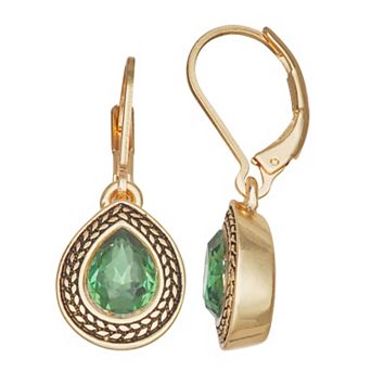 Napier Gold Tone Simulated Erenite Teardrop Leverback Earrings