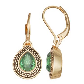 Napier Gold Tone Simulated Erenite Teardrop Leverback Earrings